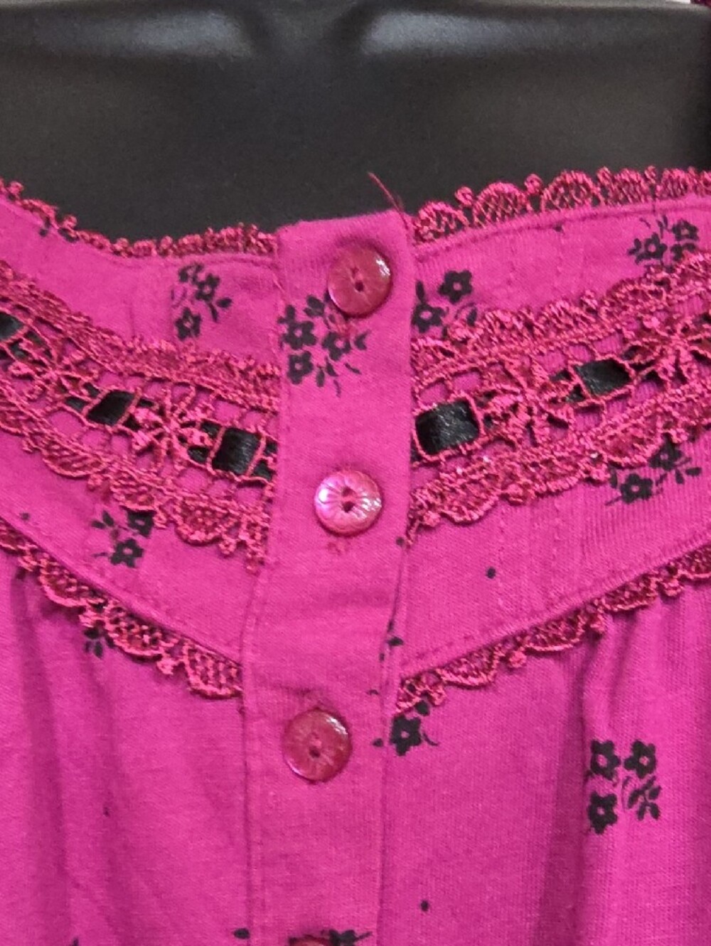 Croft & Barrow | NWT Women's Fuchsia Lace Ribbon Yoke Loungewear Nightgown Sz 1X - Picture 3 of 8